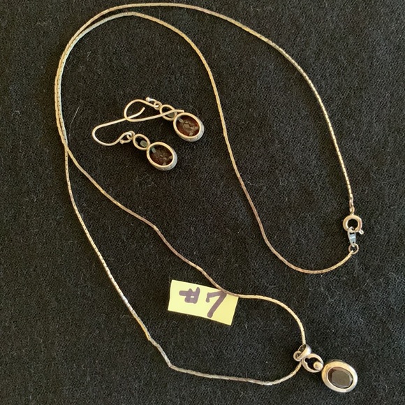 Long silver color necklace, earring set with ruby color stones. Make an offer. - Picture 8 of 8